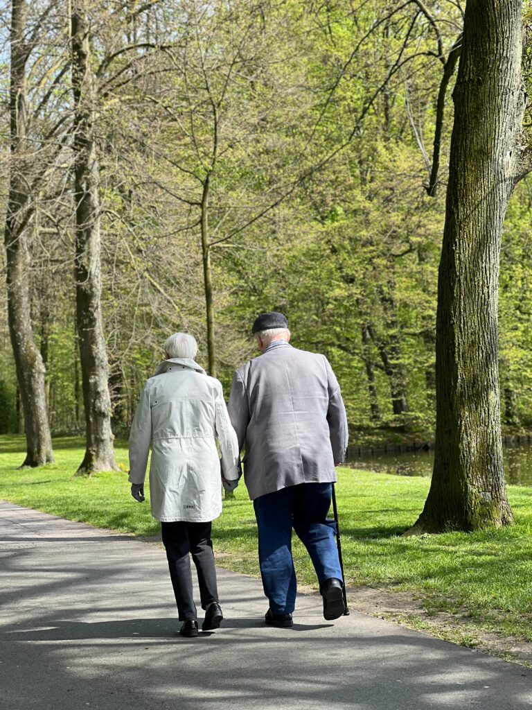 pexels photo 16778091 16778091 A serene moment of an elderly couple walking hand in hand along a tree-lined path in Nordkirchen, Germany.