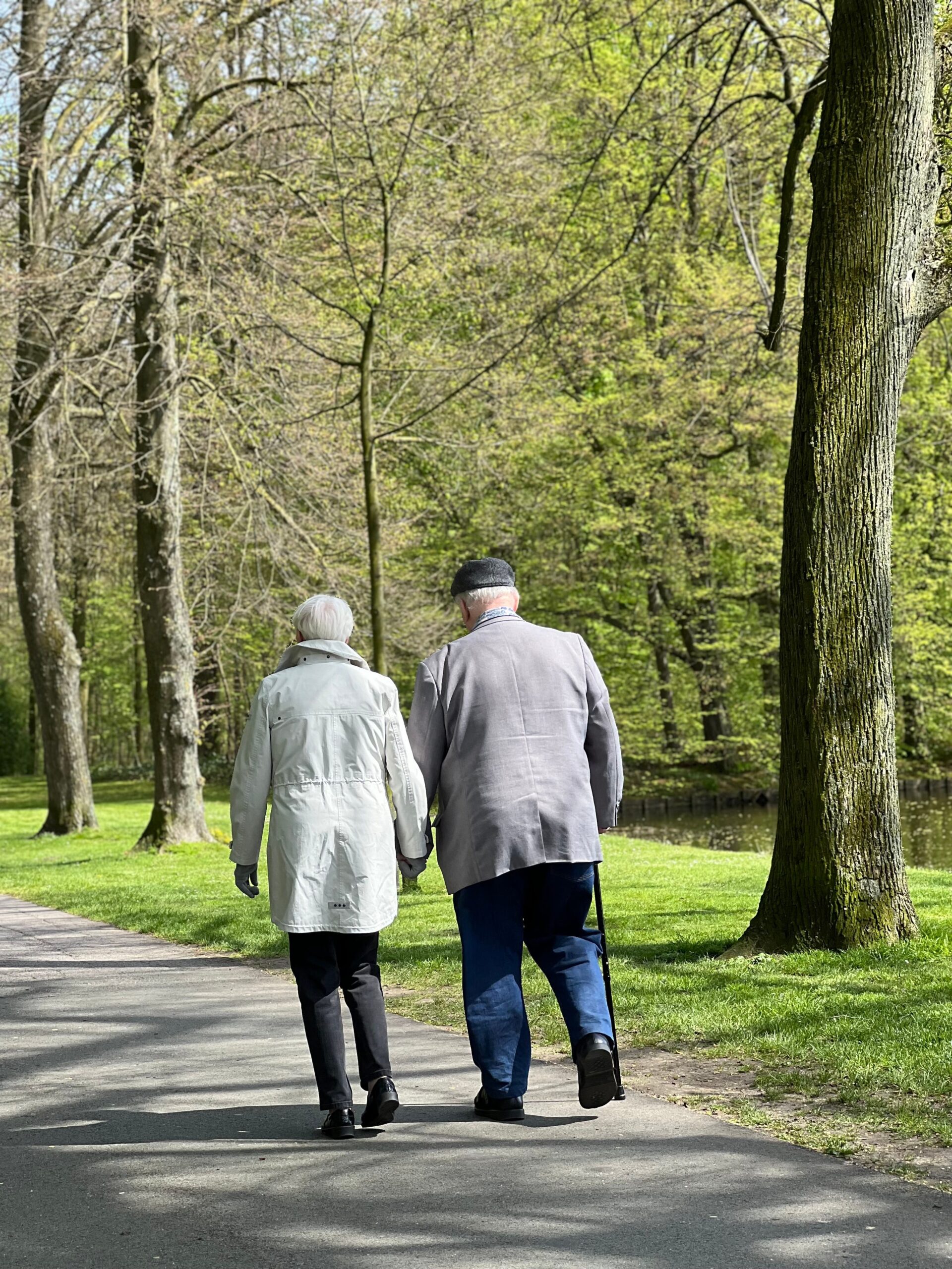 Treppenlift für Senioren – Mehr Sicherheit, Komfort und Selbstständigkeit im eigenen Zuhause A serene moment of an elderly couple walking hand in hand along a tree-lined path in Nordkirchen, Germany.