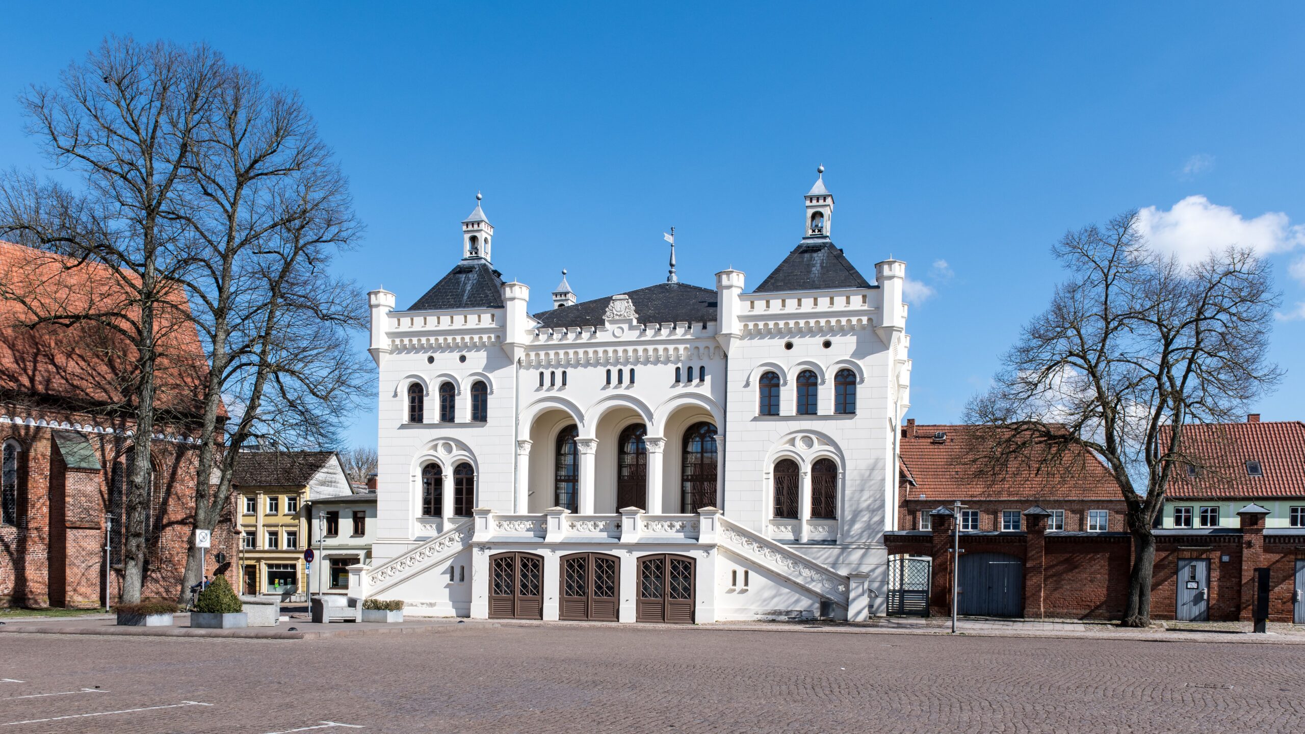 A stunning historic white building in Wittenburg, Germany showcasing unique architecture.