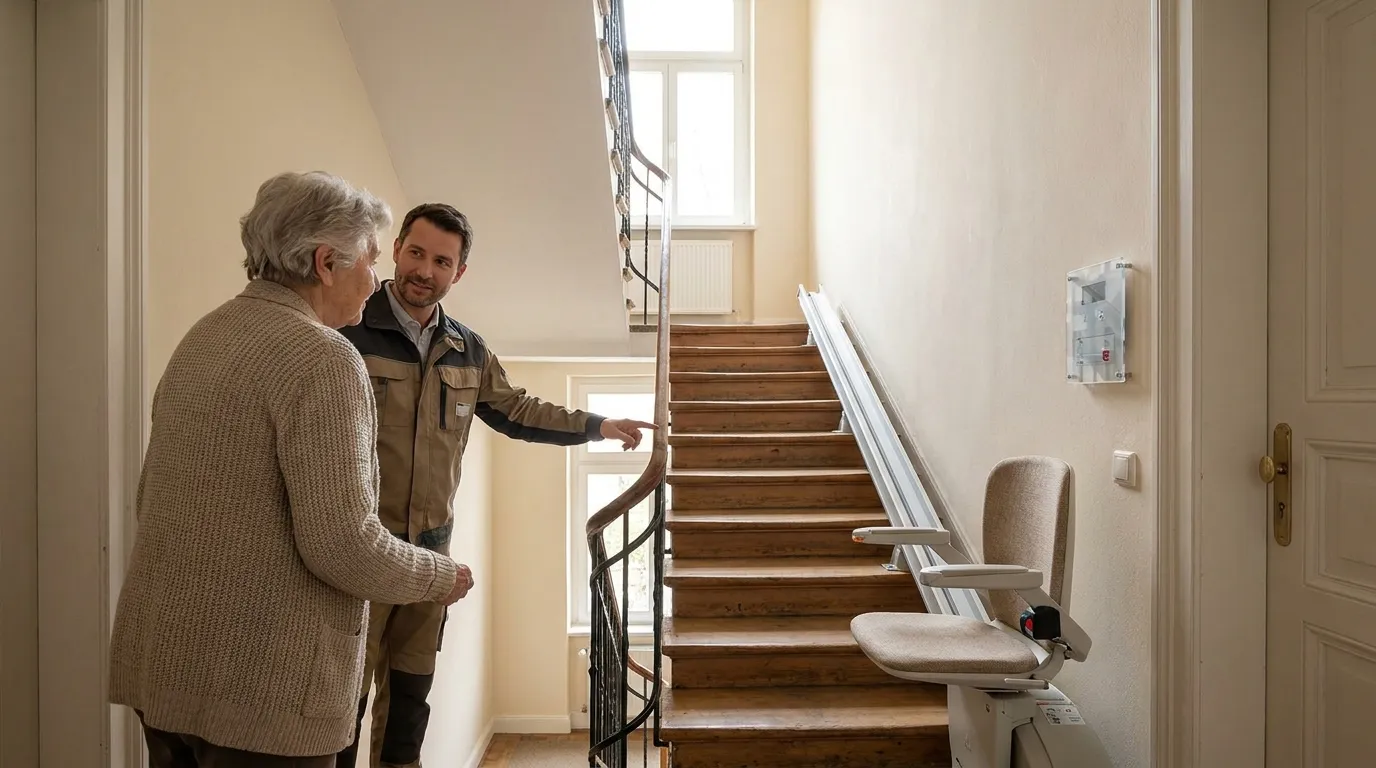 Treppenlift-Montage ohne große Umbauten in Frankfurt Montage eines Treppenlifts in einem Frankfurter Altbau