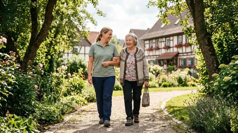 24-Stunden-Betreuung zu Hause: Der große Ratgeber 2026 Seniorin erhält Unterstützung durch eine Betreuungskraft im eigenen Zuhause.